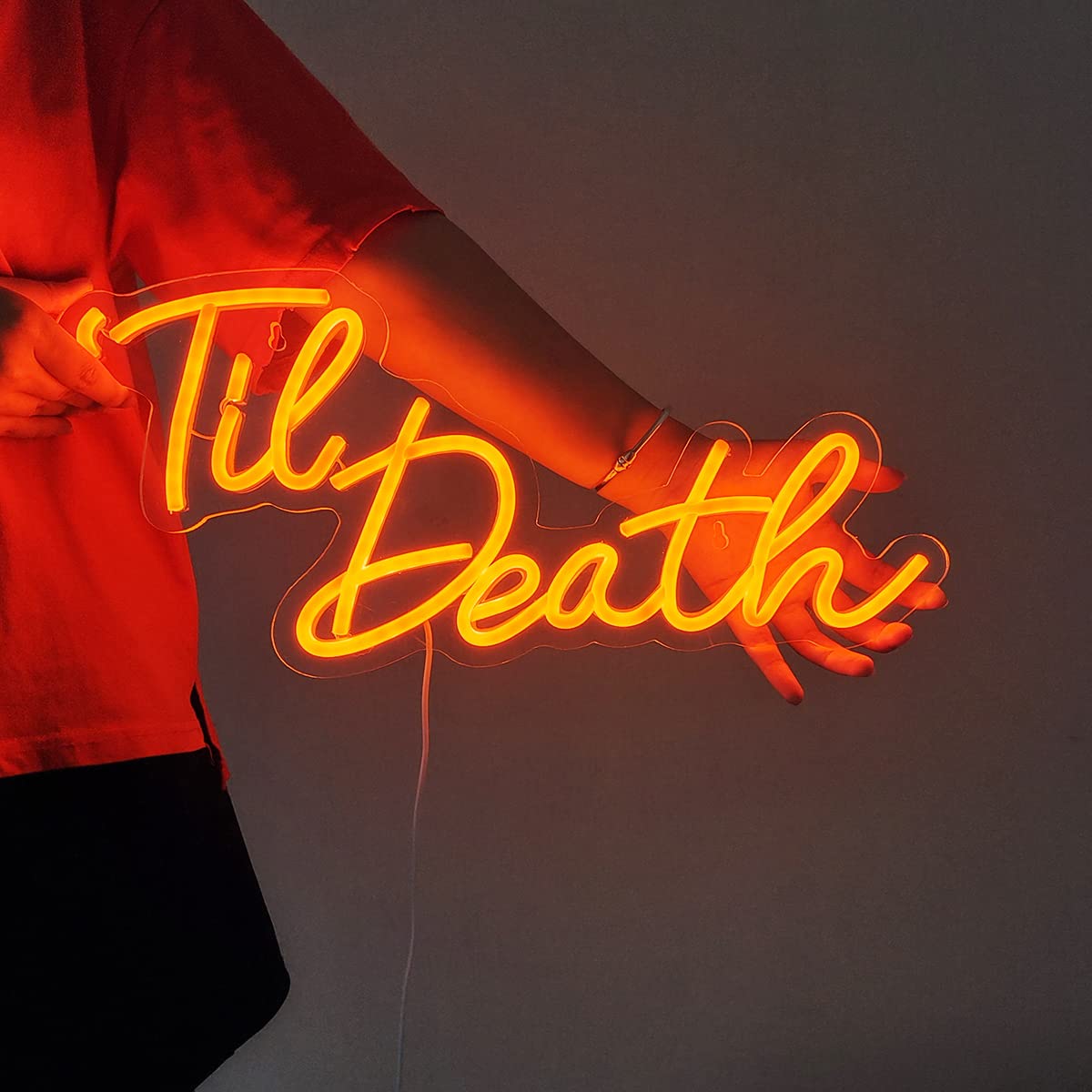 Britrio Til Death Neon Light Sign for Halloween Wedding Party Engagement Bridal Shower Banner,Bedroom Wall Decor Light 5V USB Powered with Switch 17 IN Orange