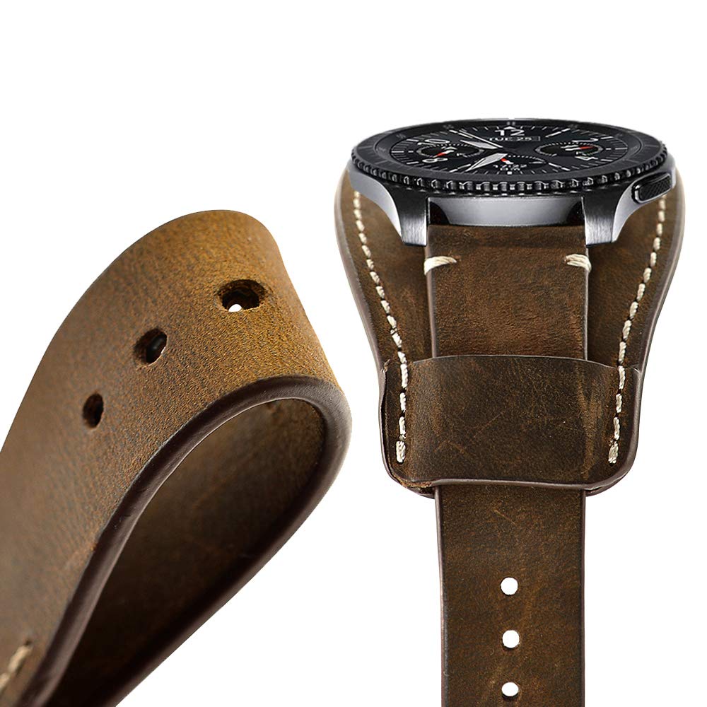 Leotop Compatible with Samsung Galaxy Watch 46mm/Gear S3 Frontier/Galaxy Watch 3 45mm /Classic Strap, 22mm Replacement Genuine Leather Cuff Band with Stainless Steel Buckle for Men Women (Coffe)