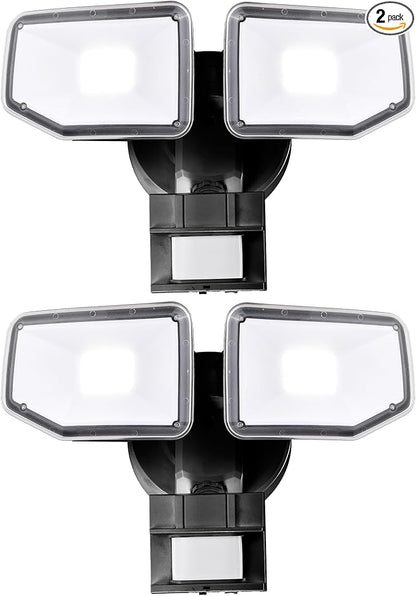40W LED Security Lights Motion Sensor Light Outdoor, 180 Degree, 4000LM Motion Security Light, 5000 K, ETL Water Resistant, Clear 2 Head Motion Detector Flood Light for Garage, Yard 2-Pack (Black)
