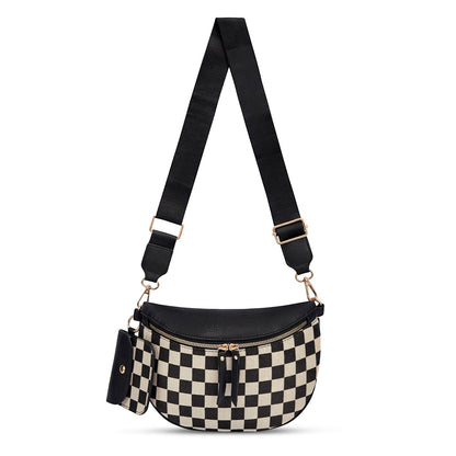 Checkered Crossbody Bag,Nylon Bum Bags for Women Crossbody,Spacious Sling Bag Purse Fanny Packs with Shoulder Strap