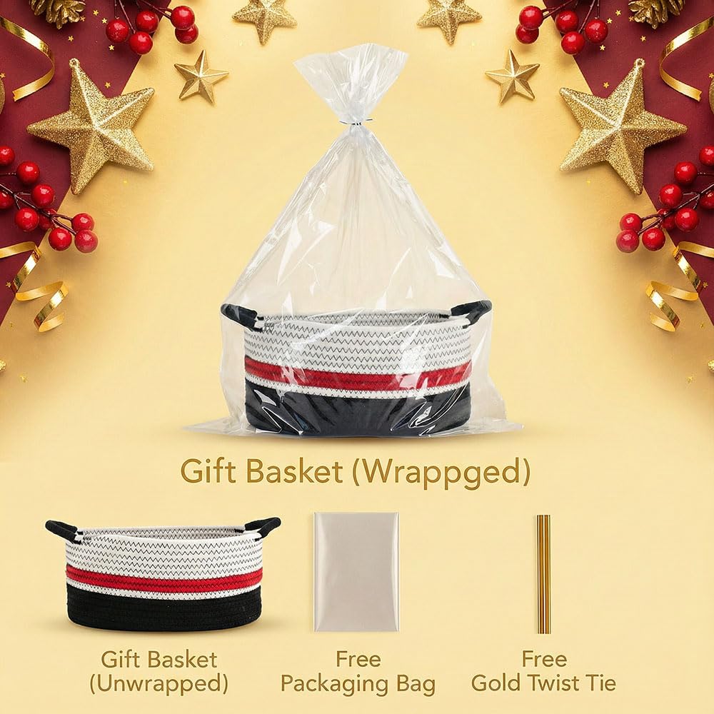 Yimi's Dream Cotton Rope Basket – Woven Gift Basket with Handles, Decorative Storage Basket for Christmas, Housewarming, Mother's Day, Shelf, Chest, Toys