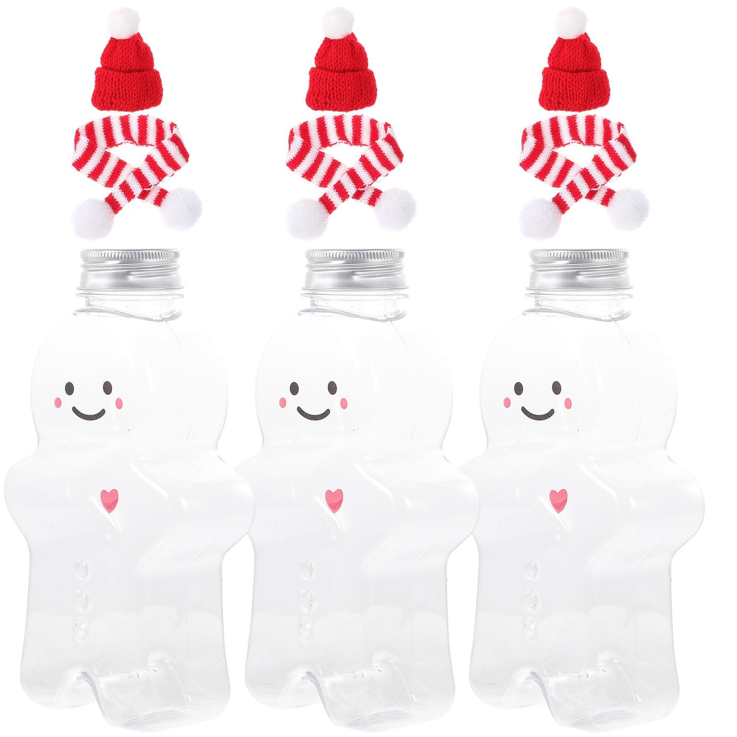 ARTIBETTER Gingerbread Plastic Juice Bottles, Empty Christmas Milk Beverage Bottle Gingerbread Man Cookies Jar Drink Containers Water Bottles Xmas Clear Candy Jar 3 Sets