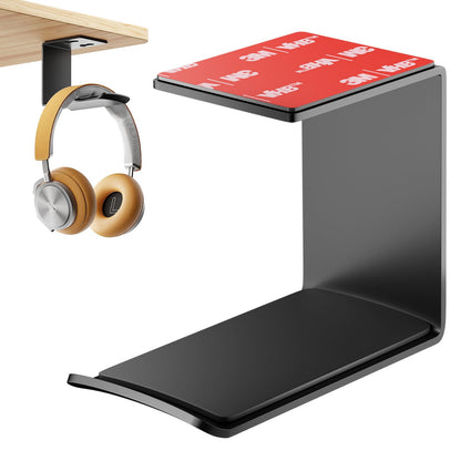 Yocice Headphone Stand Hanger,Headset Holder Mount,Aluminum Hook with Strong Adhesive Tape for Headphones (H02-Black-1PCS)