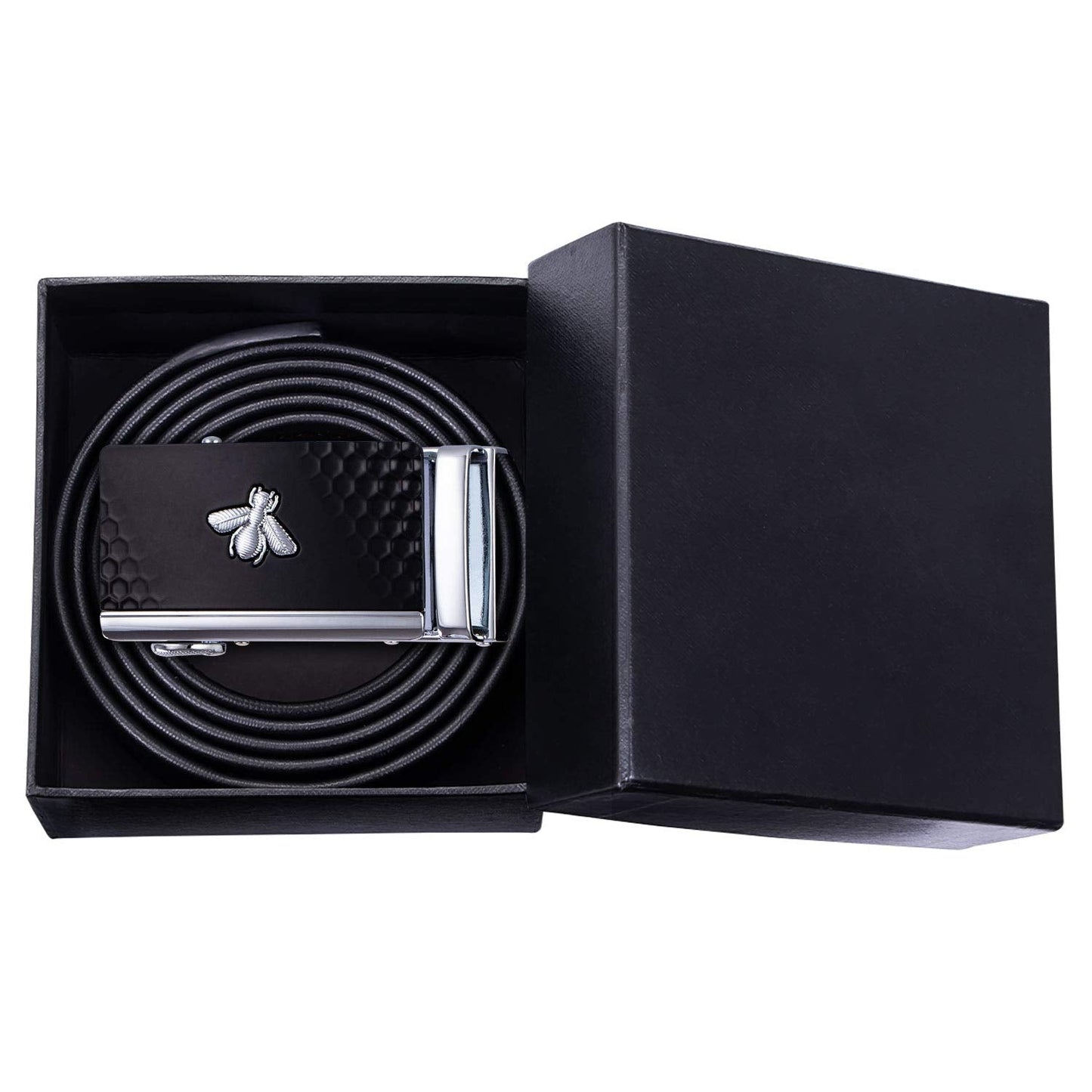 Barry.Wang Men's Ratchet Leather Belt 1 3/8" Adjustable Buckle Sliding Click Designer Casual Dress Golf Belts Fashion Valentine’s Day