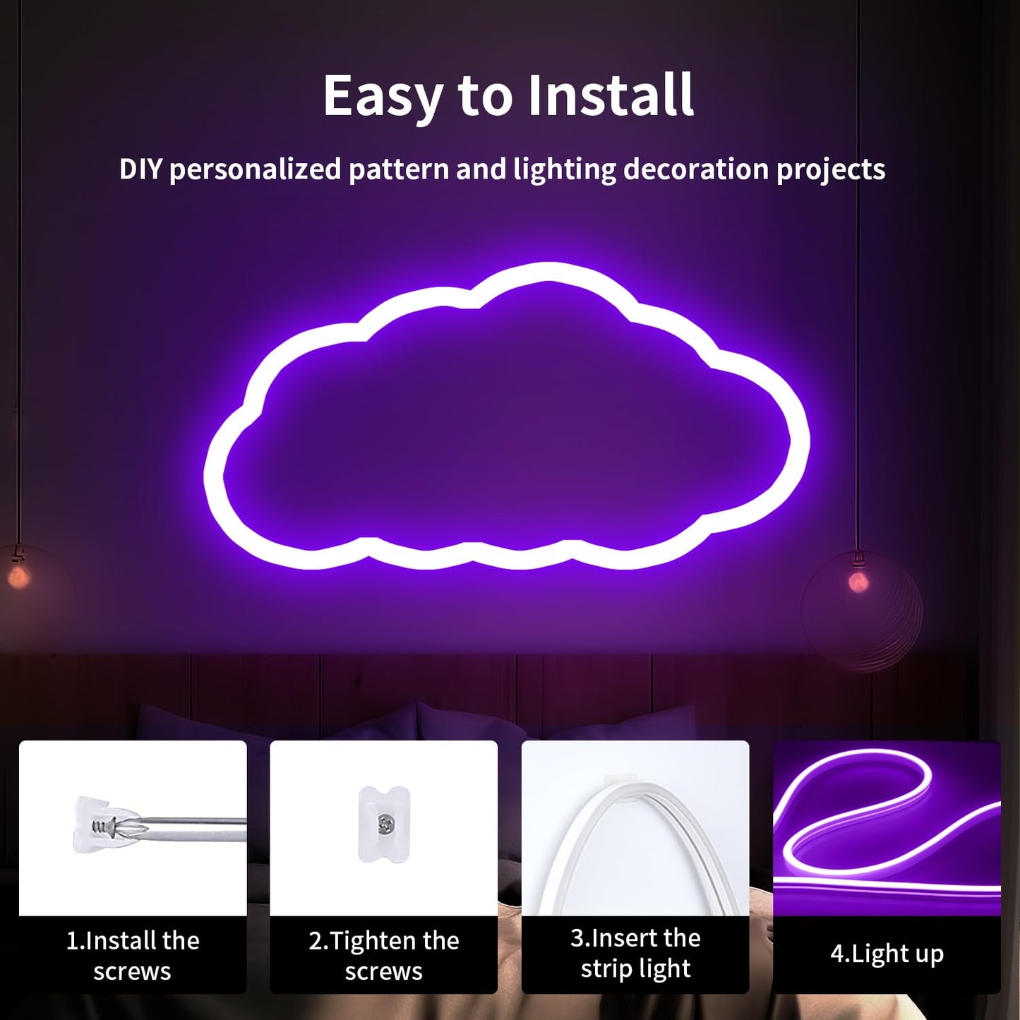 iNextStation 5M/16.4FT Purple Neon LED Strip Light, 12V Flexible Silicone Neon Rope Lights, IP65 Waterproof Cuttable LED Light with Adapter and Touch Dimmer for Gaming Room, Bedroom(with Adapter)