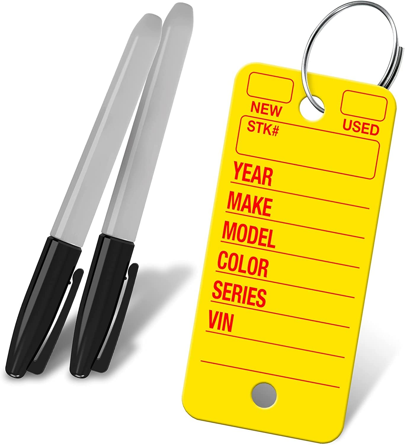 Poly Tag Key Tags with Ring (Yellow) – 250 Key Tag Count. Includes 250 Rings and 2 Fine Point Pens. Car Key Tags Plastic || Automotive Key Tags || Dealer Tags