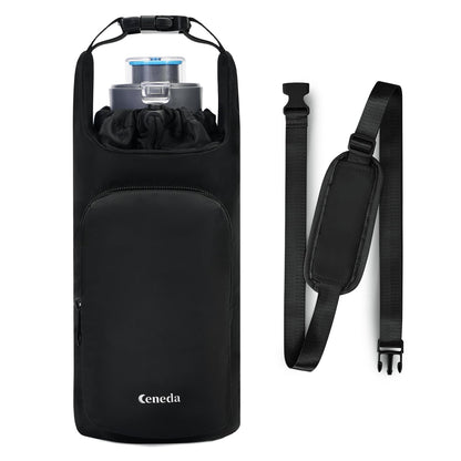 Ceneda Water Bottle Carrier Bag with Phone Pocket 32oz 40oz Tumbler Insulated Water Bottle Holder with Adjustable Shoulder Strap Carrier Sling Bag (Black)
