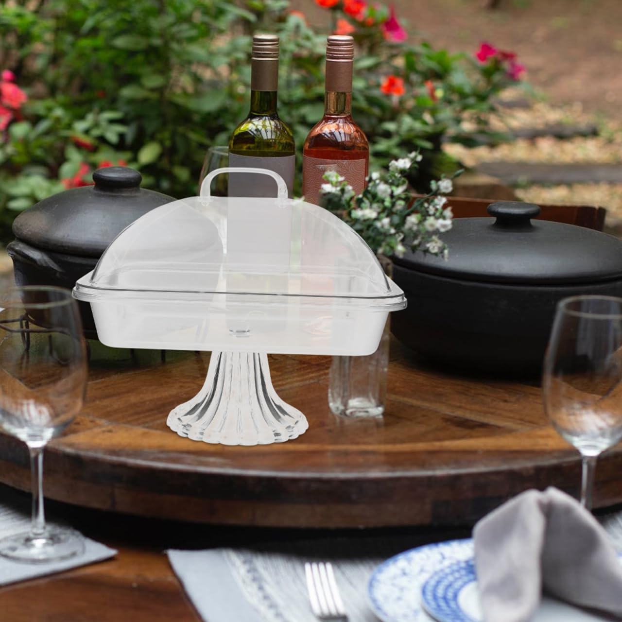 HOLIDYOYO Cake Display Tray with Dome Clear Acrylic Cover Reusable Snack Serving Platter 10.82X8.46X8.26In Perfect for Birthday Christmas and Party Dessert Presentation