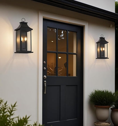 tewei 2-Pack Large Outdoor Wall Lights, 22'' Porch Light Outdoor Wall Sconce Lantern, Black Exterior Lighting Fixture Wall Mount, Outside Light for House Garage