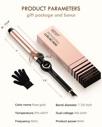 Large Curling Iron 2 Inch, Ceramic Long Barrel Hair Curling Wand, Hair Styling Tool, Dual Voltage, LCD Display, Black