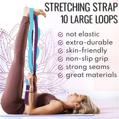 [NEW 2023] TECEUM Yoga Stretching Strap 10 Loops Non-Elastic Strap - Home Workout Stretch Strap for Physical Therapy, Yoga, Pilates plpr 1 in MB
