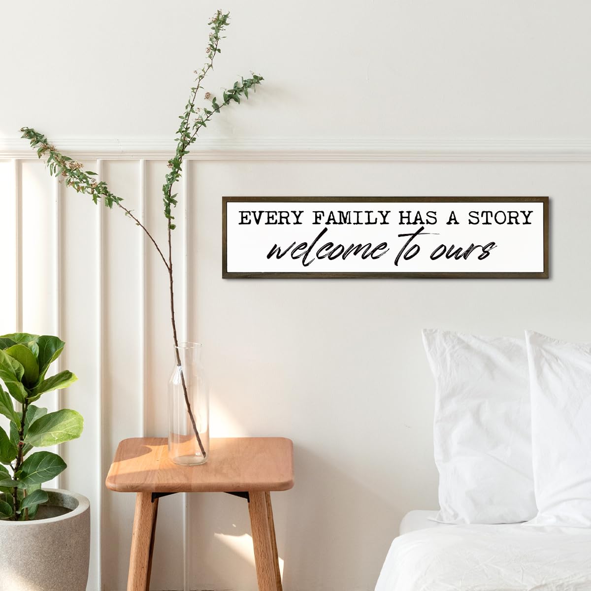 Welcome Home Decor, Every Family Has A Story Welcome to Ours Sign, Family Wood Sign, Home Decor for Front Door, Living Room Decors Above Sofa, Housewarming Gift 17.8x4x1.18 inches