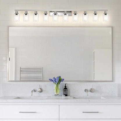 Brushed Nickel Bathroom Vanity Light,10-Light Vanity Lights with Clear Glass,64.5in Modern Bathroom Wall Lights Fixtures Over Mirror,Wall Sconces Lighting for Bedroom Living Room,E26