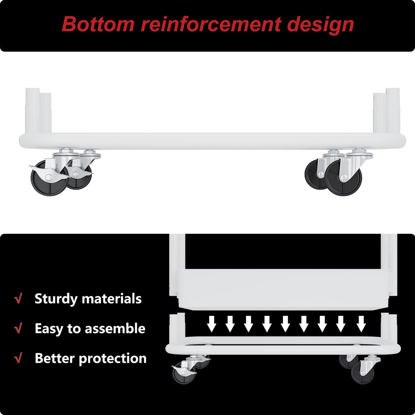 Boeeoan 3-Tier Utility Cart with Wheels, Rolling Cart, Storage Shelves, Multi-Functional Organizer Cart for Bathroom, Office, Kitchen, White