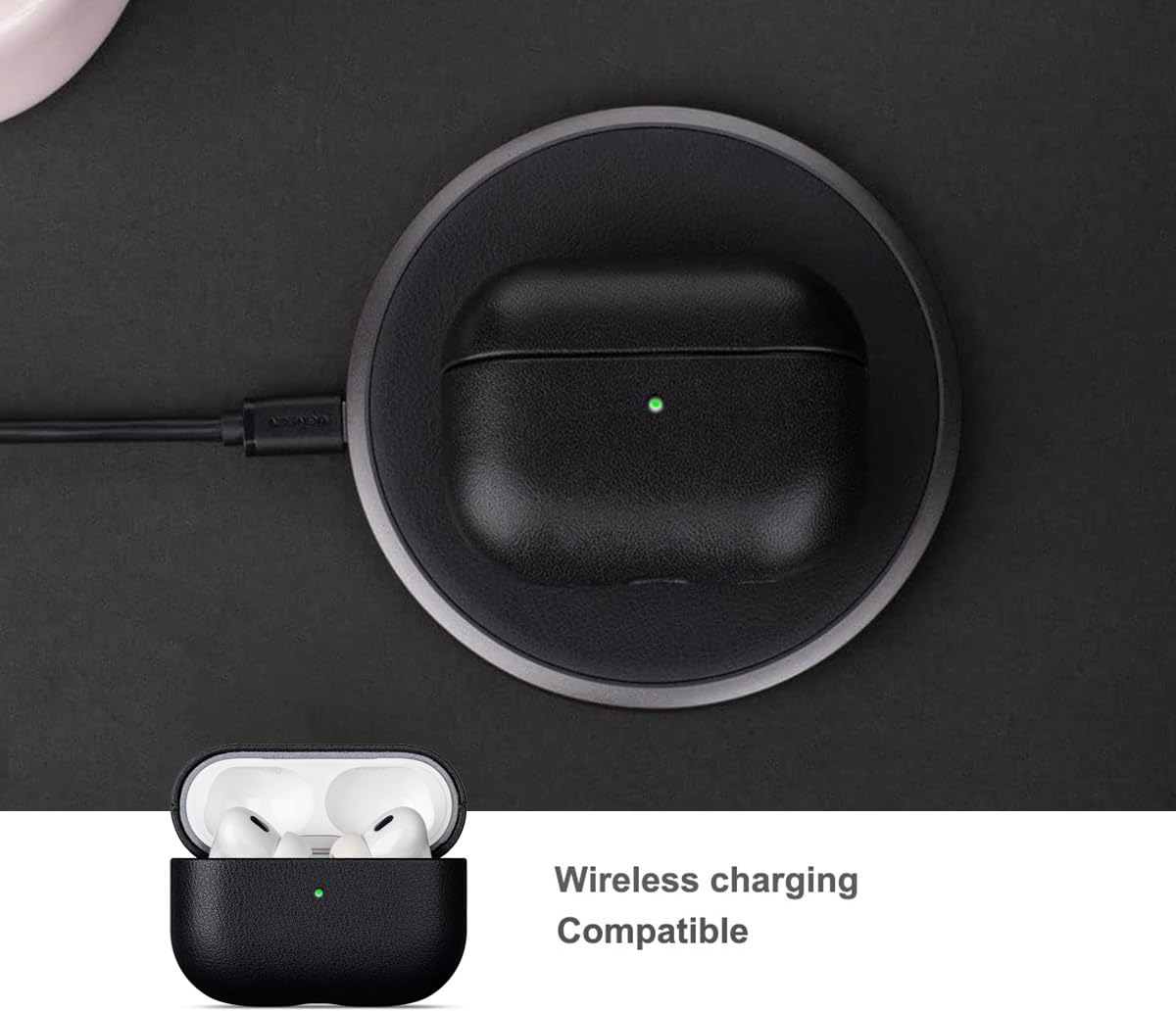 Lopie Leather Case Compatible with AirPods Pro 3rd Generation, Protective Hard Cover Fully-Wrapped with Top Grain Leather, Handmade for AirPods Pro 3 Case Cover (Not for AirPods Pro 2nd Gen) - Black