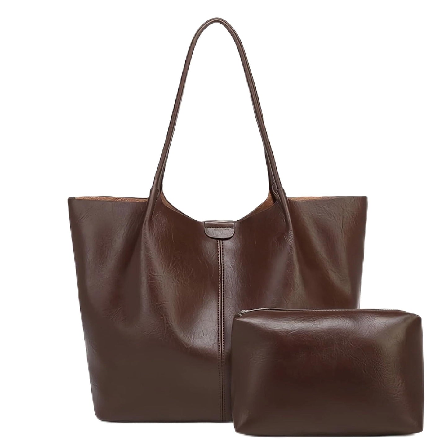 Women's Large Faux Leather Tote Bag, Spacious Work Shopper, Designer Top Handle Shoulder Bag for Travel College Daily Use (Coffee)
