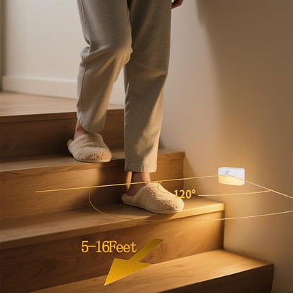 Motion Sensor Night Light Indoor, Rechargeable LED Stair Lights, Warm White Stick-On Closet Lights, Battery Operated Hallway, Cabinet, Bedroom, Kitchen Lamps (6 Pack, White)