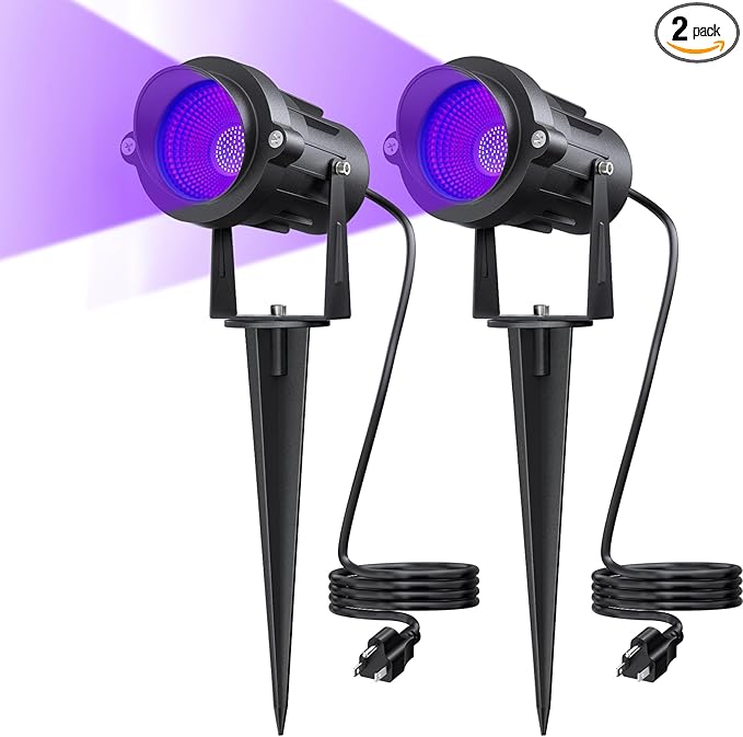 Onforu 18W Black Light Spotlight Outdoor, IP65 Waterproof Blacklight Spot Lights, 385-400nm Wavelength, Plug-in Halloween Black Lights for Glow Party, Body Paint, Stage Lighting, Neon Decor (2 Pack)