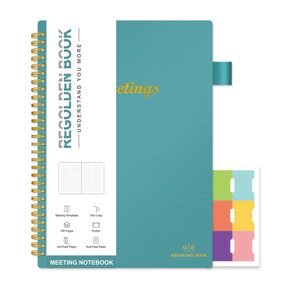 Regolden-Book Meeting Notebook for Work with Action Items, Project Planner Notebook for Note Taking, Office/Business Meeting Notes Agenda Organizer for Men & Women, 160 Pages (7”x10”), Teal