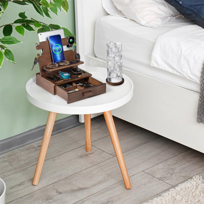 Black Wood Phone Docking Station for up to 3 Phones - Nightstand Organizer for Men & Women, Compatible with Apple Watch, Holds Phones, Tablets, Keys, Rings, Glasses, Watches, EDC & More