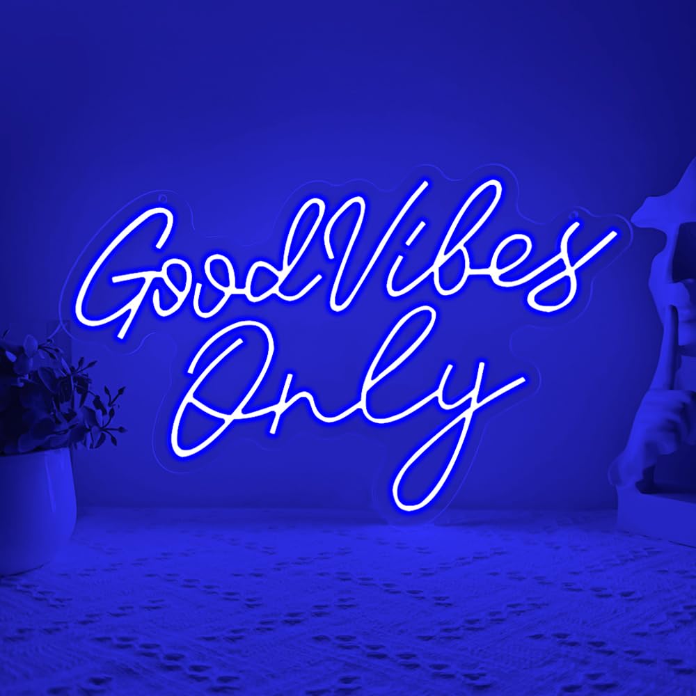 Good Vibes Only Neon Signs,Adjustable Brightness Blue Good Vibes Only LED Signs for Wall Decor, Cool Neon Lights Letters Light up Signs for Bedroom,Bar,Party, Salon Birthday,Christmas Gifts