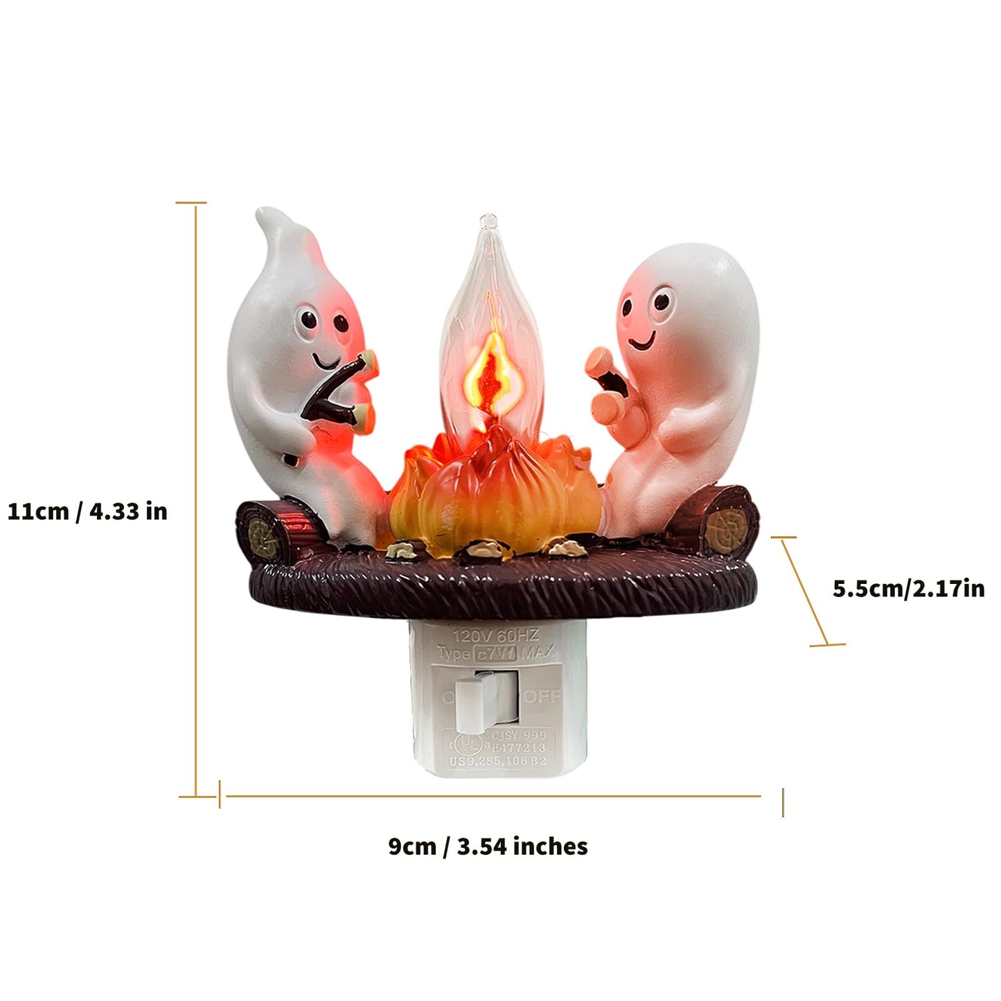 Consdemy Ghost Campfire Flickering Nightlight 120V Plug into Wall - Realistic Spooky Candles for Party Decor Indoor - Christmas & Halloween Night Light Campfire Gifts for Families, Friends (Ghost)
