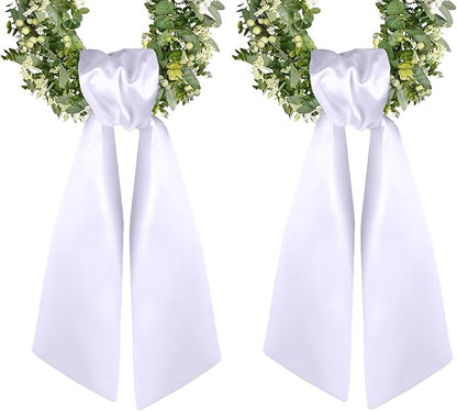 Wreath for Front Door Decor Green Leaves Decorations Outside (2pcs Wreath Sash)