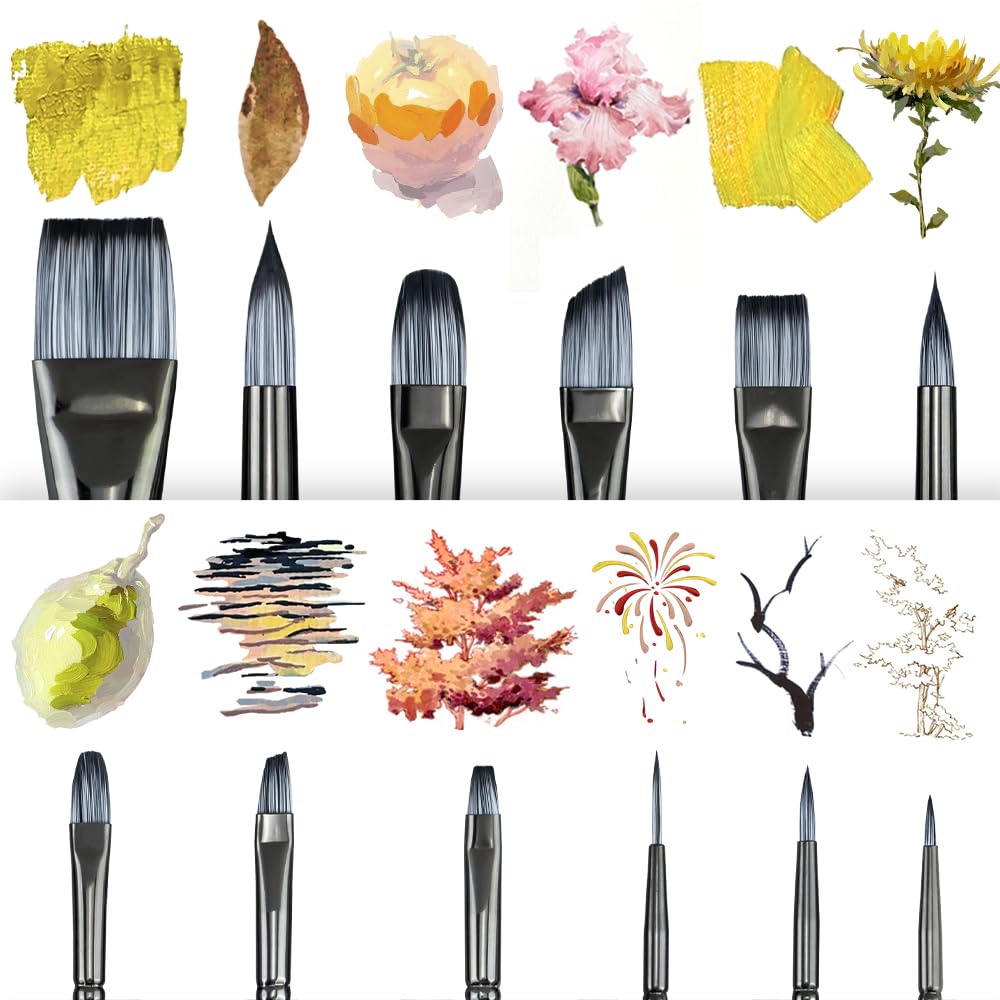 Transon Artist Paint Brush Set of 12 for Watercolor Acrylic Gouache Oil and Tempera Painting