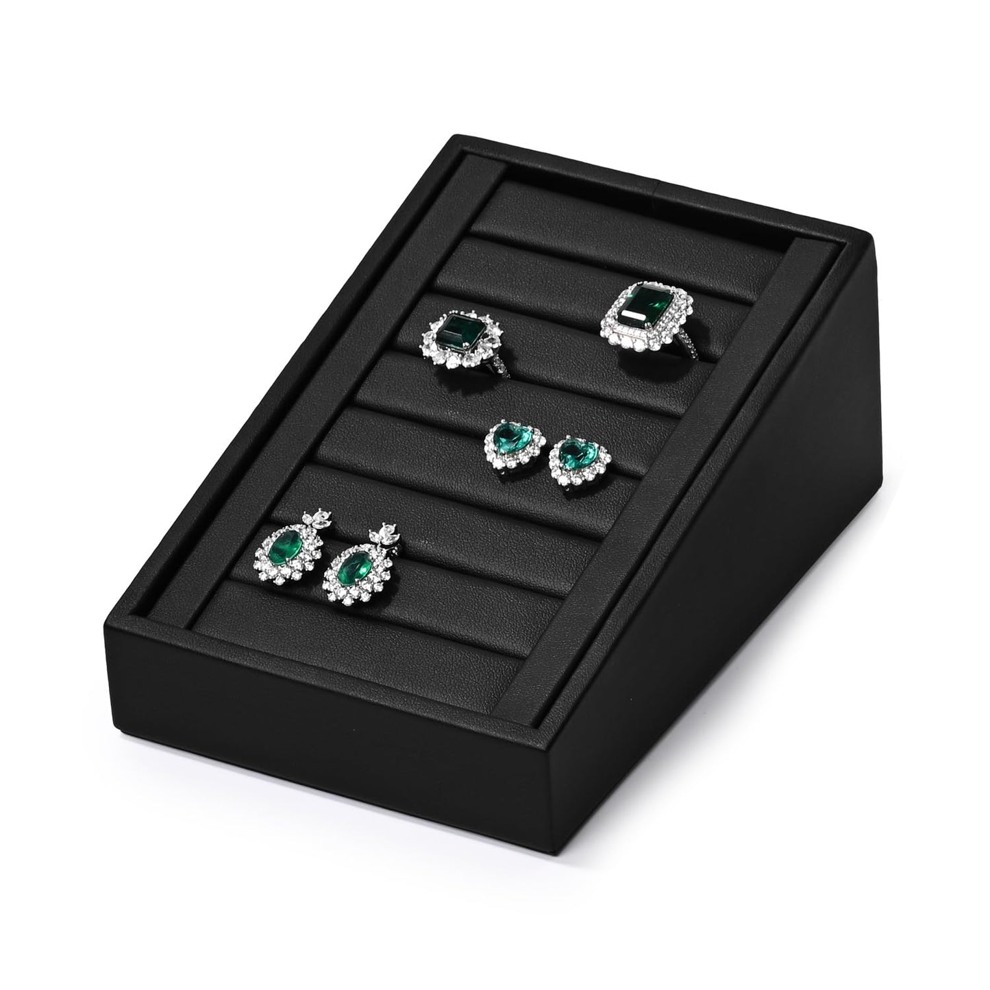 Woodten PU Leather Jewelry Ring Tray Display Stand Slotted Ring Showcase Display Organizer Holder for Trade Show(Black)