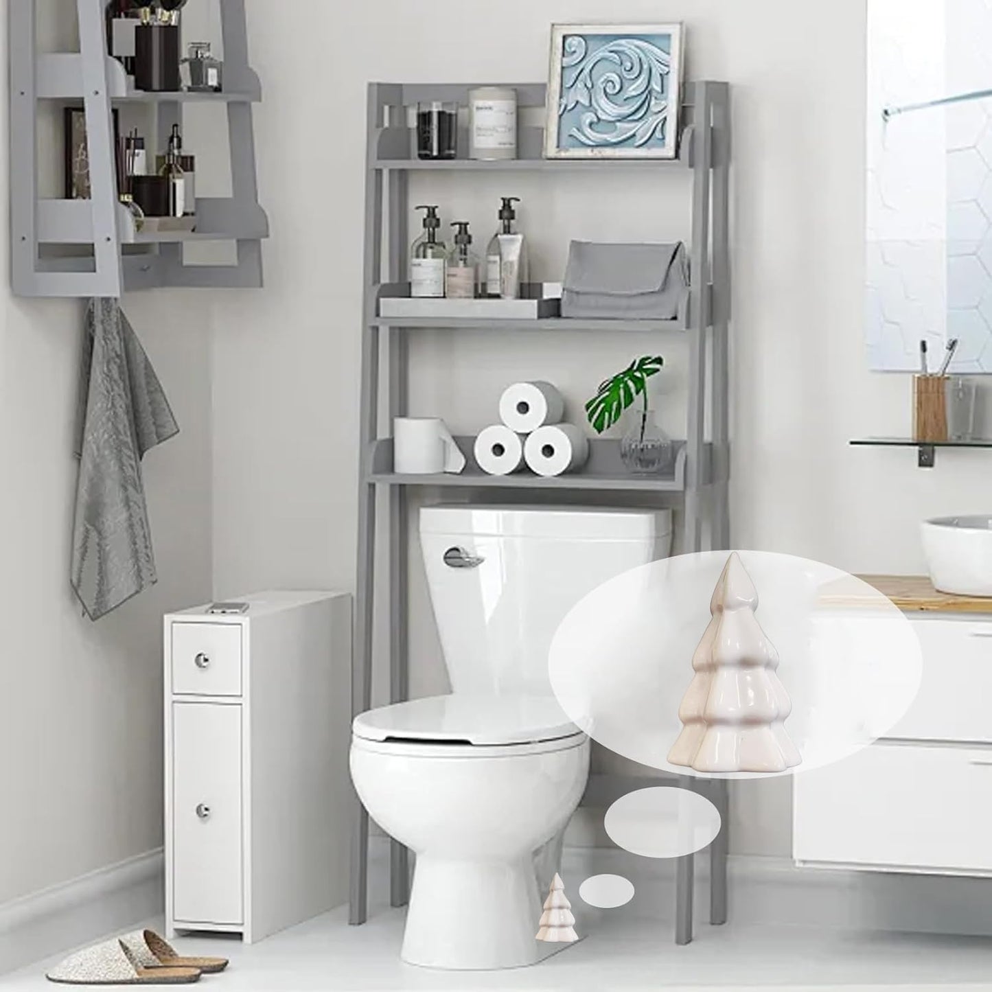 2Packs Christmas Tree Toilet Bolt Covers Decorative Tall Toilet Bolt Caps for Christmas Bathroom Decor, Toilet Caps for Bottom of Toilet, Ceramic Toilet Screw Cover Caps, Easy Installation (White)