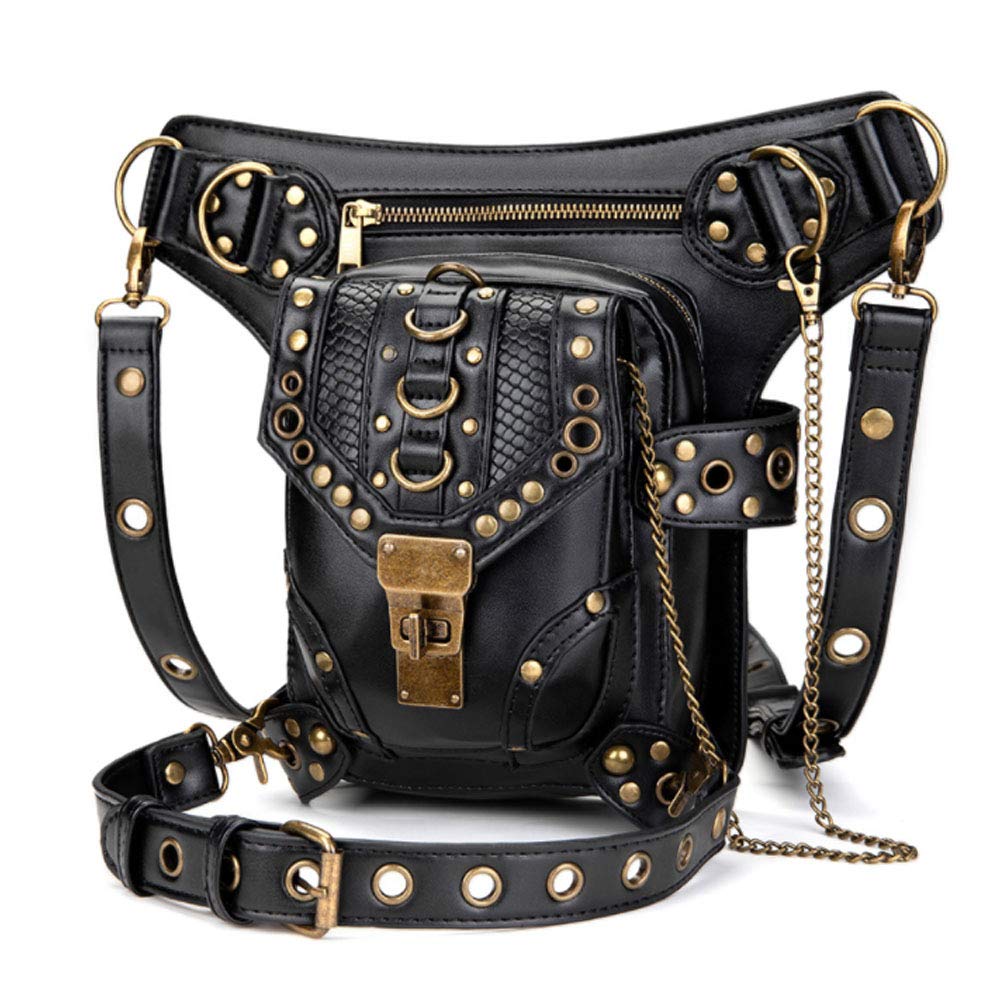 Rullar Retro Punk Waist Bag Military Tactical Drop Leg Bag Outdoor Bike Motorcycle Cycling Hiking Fanny Pack Hip Bag Utility Pouch Shoulder Crossbody Bag Black