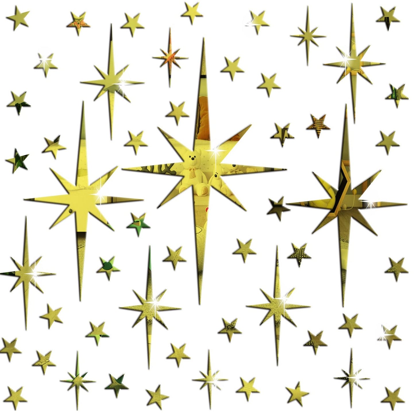 Easma Mirror Wall Stickers Gold Star Wall Decal Peel and Stick 3D Acrylic Decals Removable Stars Adhesive Mirror Starburst Art Decor Sticker for Home Living Room Bedroom Decoration