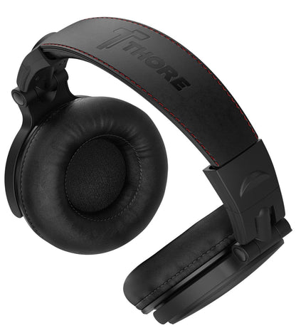 Thore Over-Ear iPhone Headphones with Lightning Connector – Closed Back Studio DJ Monitor Earphones w/Apple MFI Certified Cable (50mm Neodymium Drivers, V200 Black)