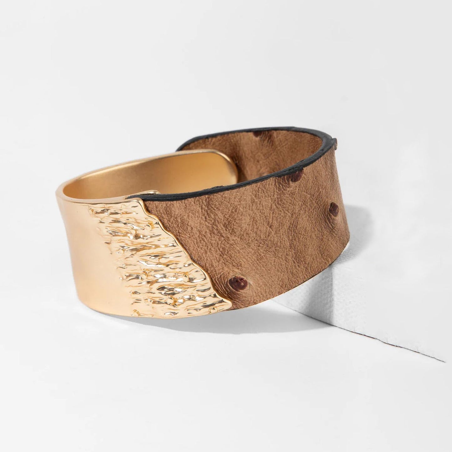 YKKZART Leather Wrap Bracelet Brown Leather Bangle Bracelet Statement Gold Cuff Bracelet for Women Trendy Birthday Gift
