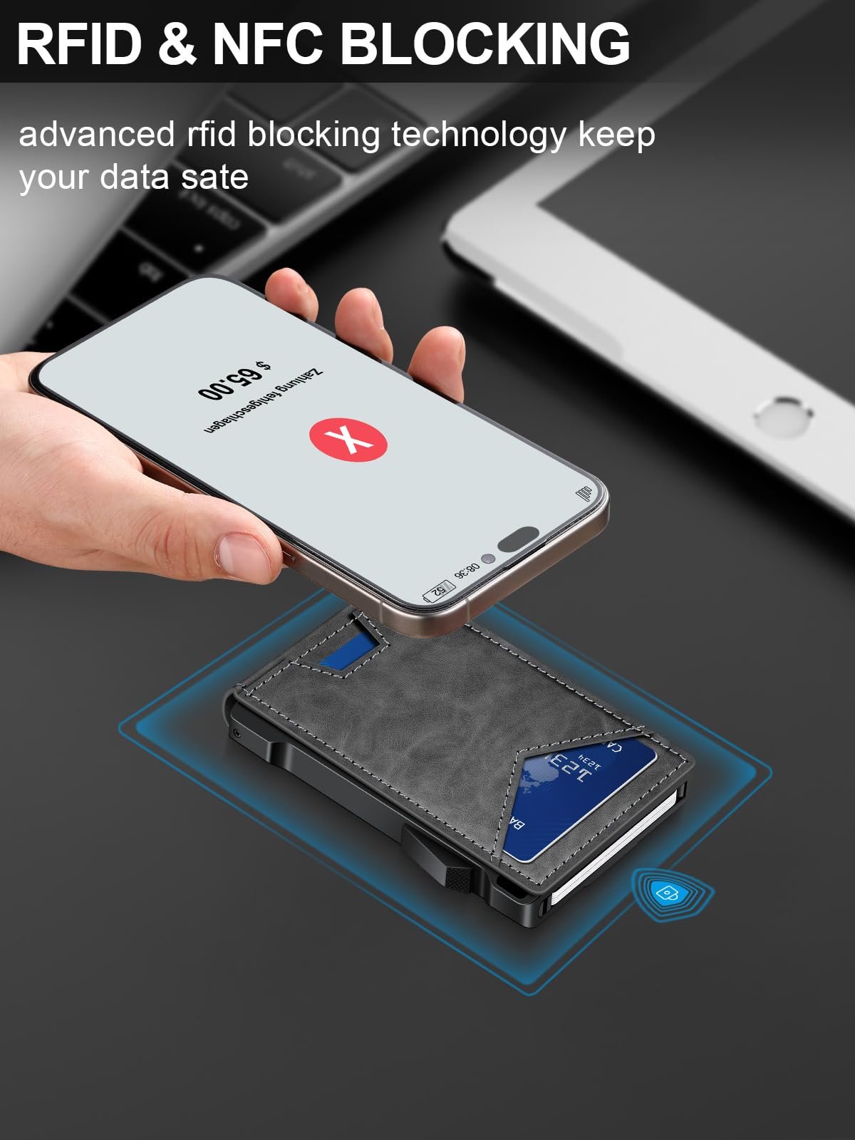 Wallet for Men RFID Wallet with 2 ID Windows & Money Clip, Slim Pop Up Card Holder for 10-12 Cards, Bifold Minimalist Smart Wallet for Front Pocket, Compact Metal Credit Card Holder, Gifts for Men