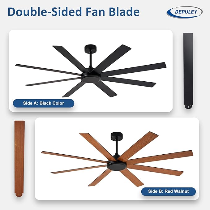 Depuley Black Ceiling Fan without Light: 66 Inch Indoor/Outdoor Fan Reversible DC Motor 6 Speed - Dual 8 Blades Large Ceiling Fans with No Light for Living Room Covered Patio