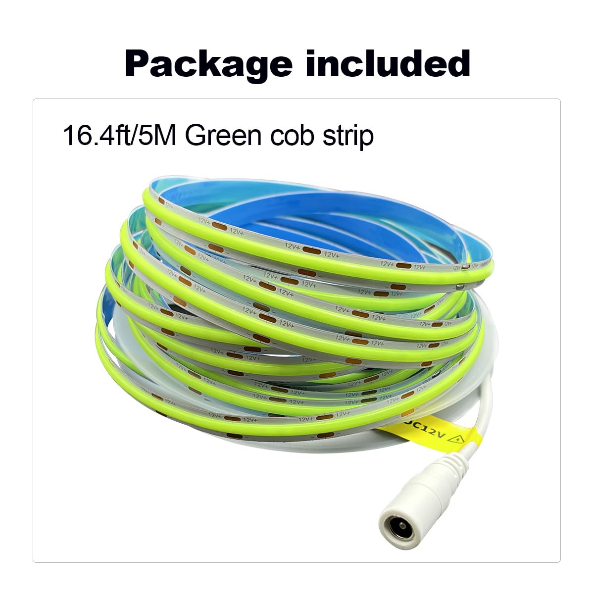 HAMRVL COB LED Strip Lights Green,DC12V 16.4ft/5M 320leds/M CRI90 Flexible LED Tape Lights 8mm, for Indoor Home Cabinet, Bedroom, Kitchen, Stage, Backlight DIY Lighting (Without Power Supply)