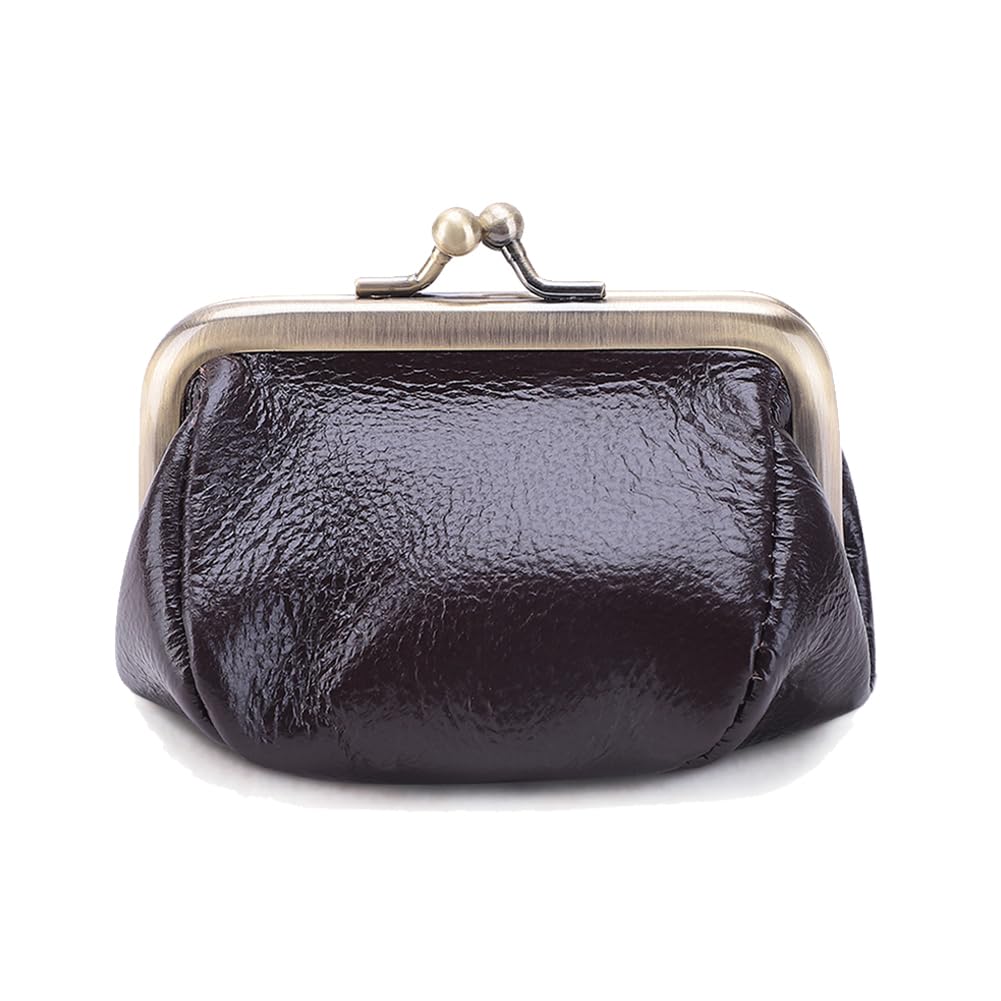 ZZHAOYI Genuine Leather Coin Purse for Women Small Kiss Lock Change Purse Clasp Coin Coin Holder Pouch Cute Wallet (Coffee)