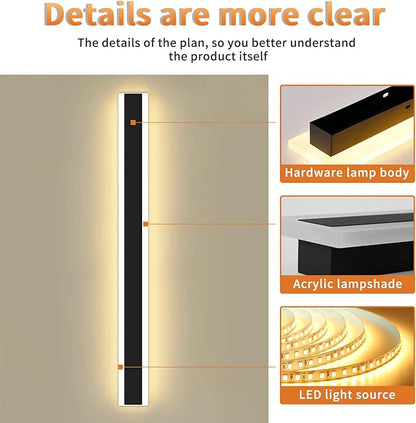 Mikeru Modern Wall Light, 3000k-6000k Dimmable Sconce, 47inch Black Exterior Light With Remote Control, IP65 Waterproof Anti-Rust Linear Long Porch Light Outdoor