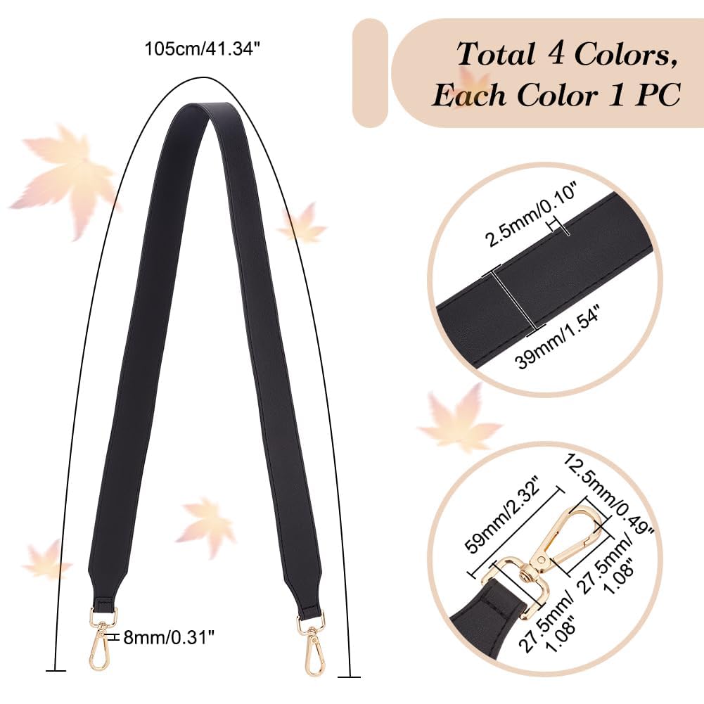 PH PandaHall 4 Colors 1.5 Inch Leather Bag Wide Shoulder Strap, Leather Strap for Crossbody Bag, Replacement Wallet Strap, Removable Tote Bag Shoulder Strap with Gold Lobster Buckle