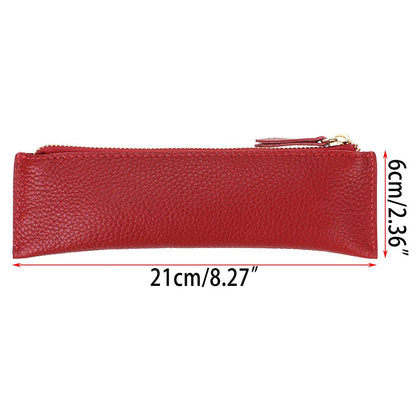 BTSKY Genuine Leather Pencil Case - Zippered Pen Case Stationery Bag Zipper Pouch Pencil Holder (Red)