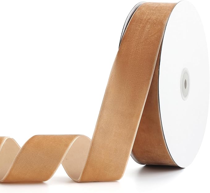 Khaki Velvet Ribbon 2" x 20Yd,Great for Gift Wrapping,Hair Bows Making, Wreaths,Wedding and Christmas Party Decoration (Khaki 2")