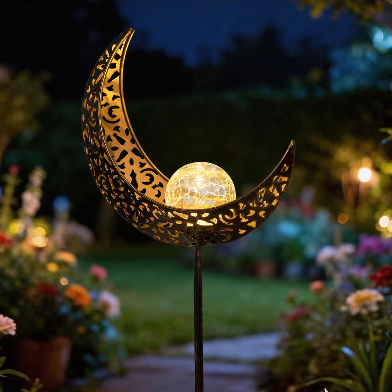 TAKE ME Moon Solar Lights Christmas Gifts for Women Garden Outdoor Decor Waterproof Metal Solar Stakes Lights for Patio Yard Walkway Lawn Patio Mothers Garden Gifts Mom Wife Grandma