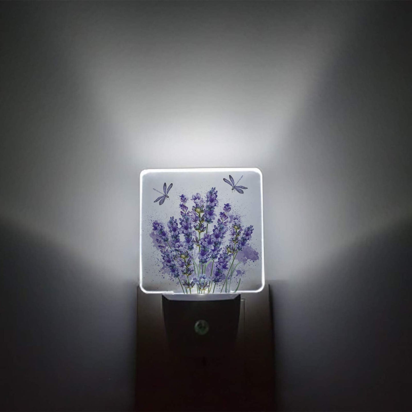 Lavender Dragonfly Flower Plug-in LED Night Lights Purple Plant Auto Dusk-to-Dawn Sensor for Bedroom Bathroom Kitchen Nursery Hallway Stairs Wall Home Decor