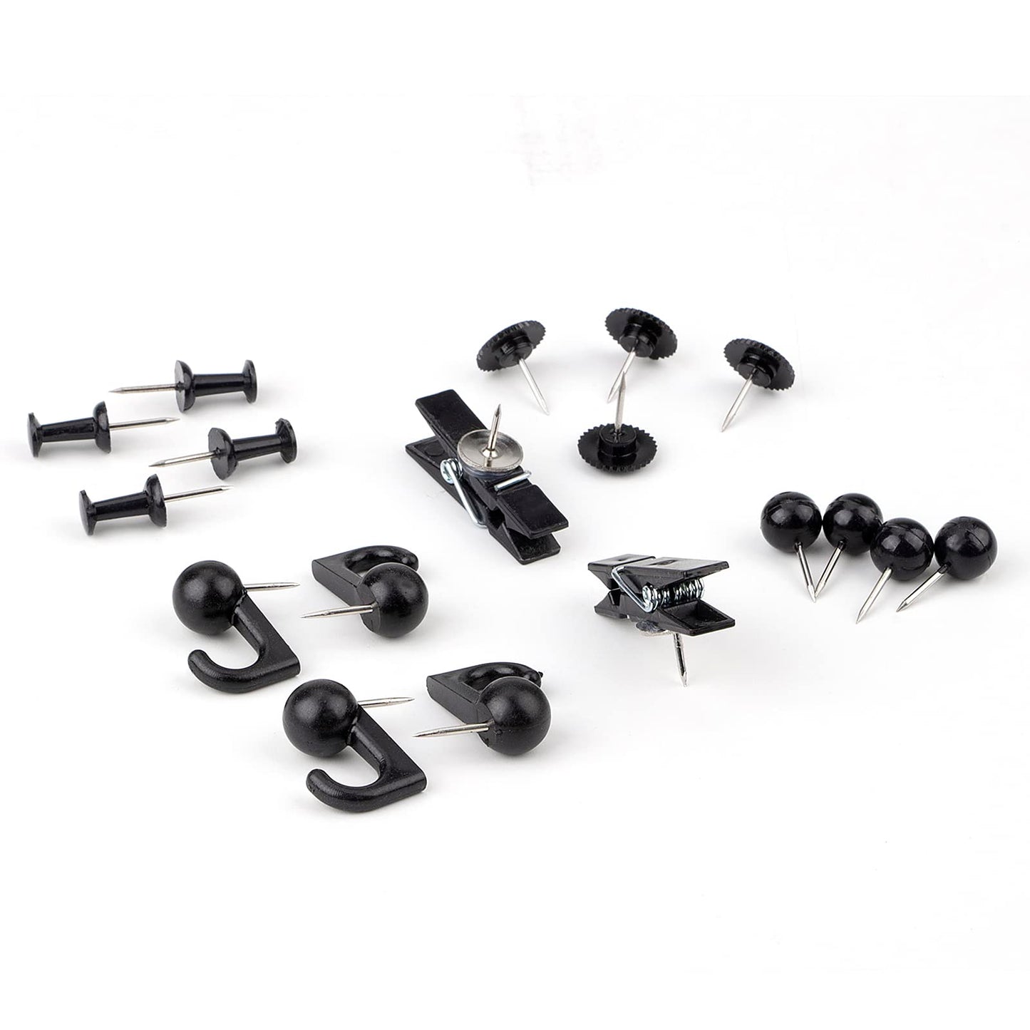 Push Pins Set, 5 Styles Thumb Tacks Map Pins, Steel Point Pushpins Thumbtacks for Cork Board Bulletin Boards (Black-140pcs)