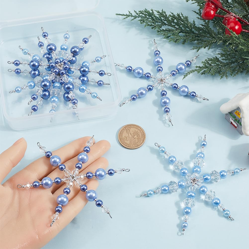 SOFPLATE 1 Box Beaded Snowflake Ornament Kit Crystal Snowflakes Decorations Glass Wire Frame Blue White Bead Christmas Ornament Craft for DIY Making Christmas Tree Chandelier Home Party Decor