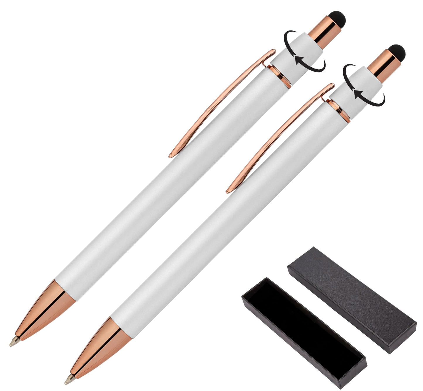 ExpressDesigns Fidget Pen for Adults - 2 Pack Stress Relief Pens with Gift Box - ADHD Anxiety - Metal with Rubber Grip - Focus for Office, Work (White-White)