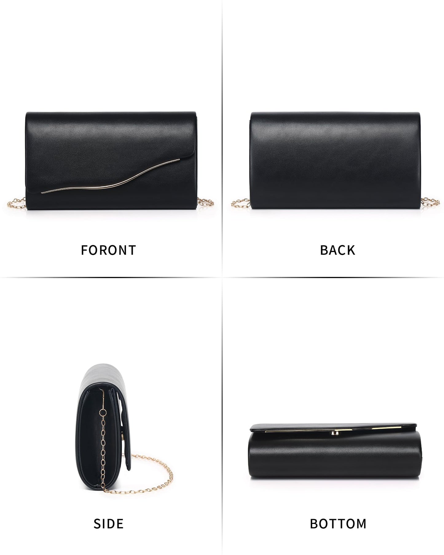Labair Women Evening Bag Vegan Leather Envelope Clutch Purses Handbags for Wedding Party Formal. (Black)