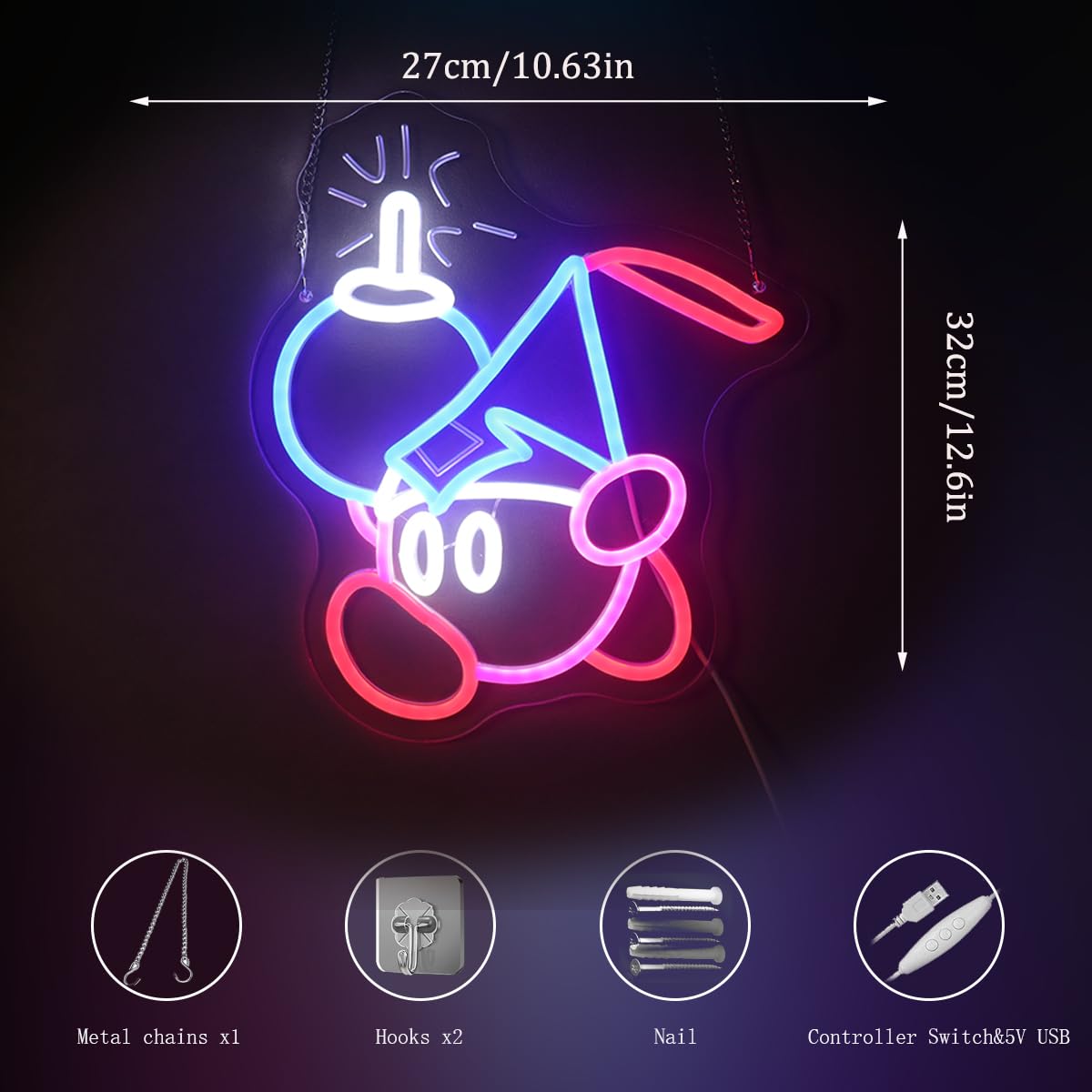 Gaming Neon Sign for Kids Bedroom Game Room, LED Anime Neon Sign Wall Art for Gaming Setup, Man Cave, Dorm or Bedroom Decor, Dimmable USB, Gift for Gamers Teens, Boys, Kids(bombboy)