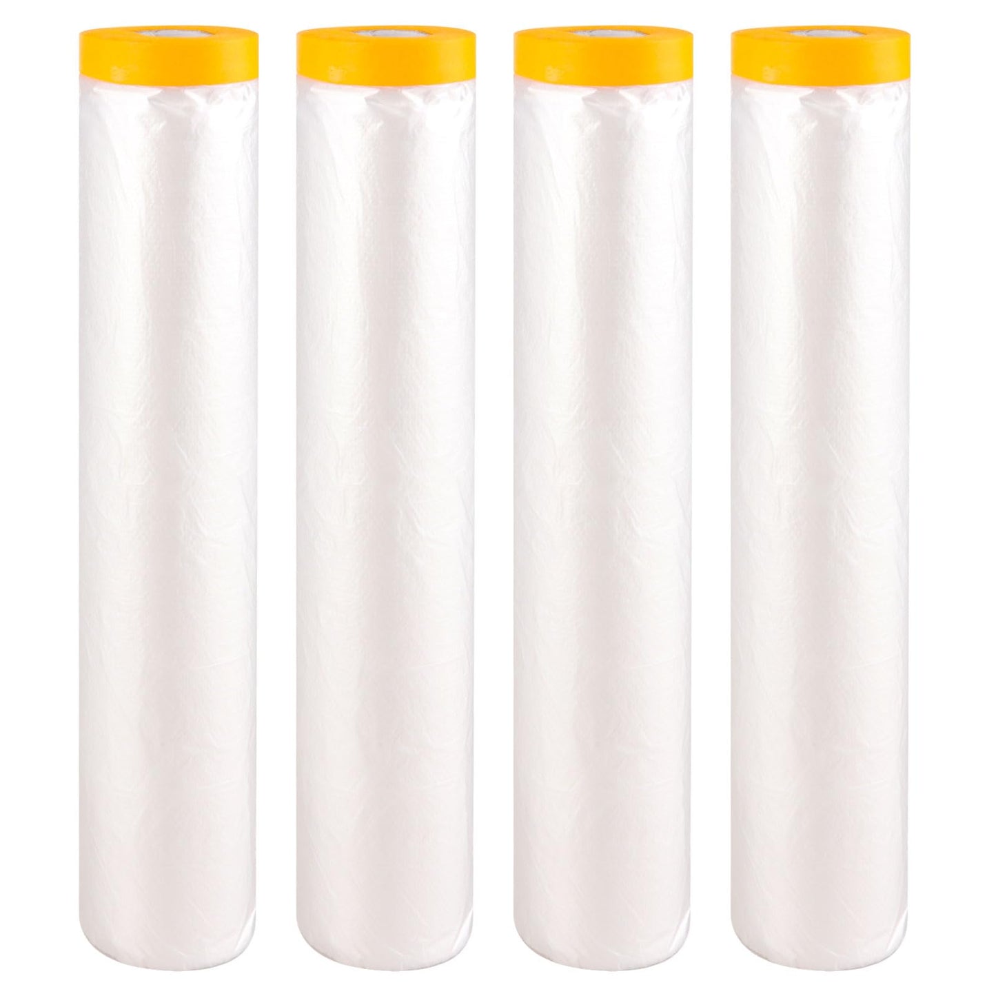 LOYORTY 4 Rolls 8.8 x 65 Feet Painters Plastic Sheeting, Pre-Taped Masking Film, Clear Drop Cloth for Painting, Automotive Covering and Appliance Protection